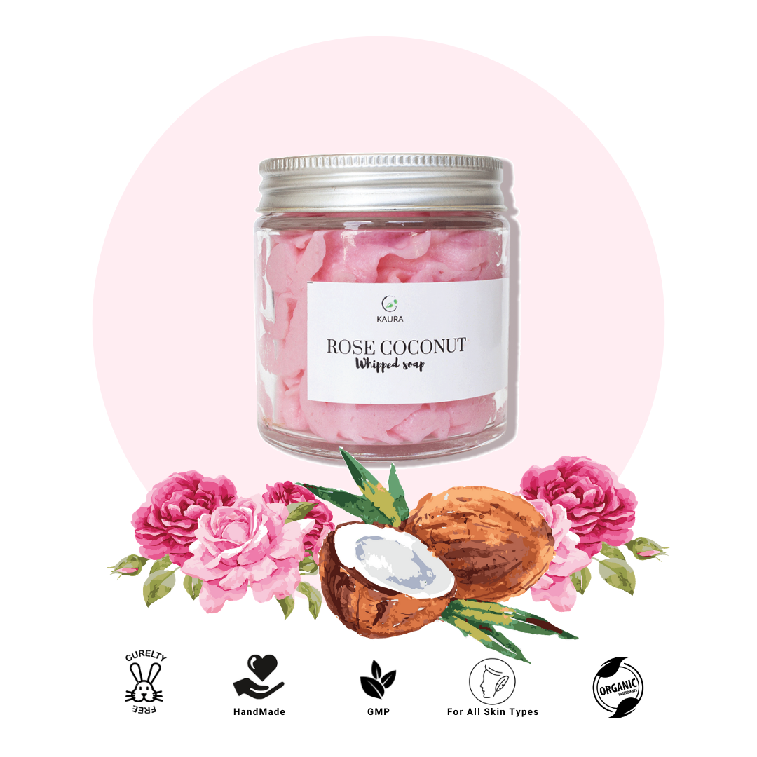 Rose coconut whipped soap by Kaura India